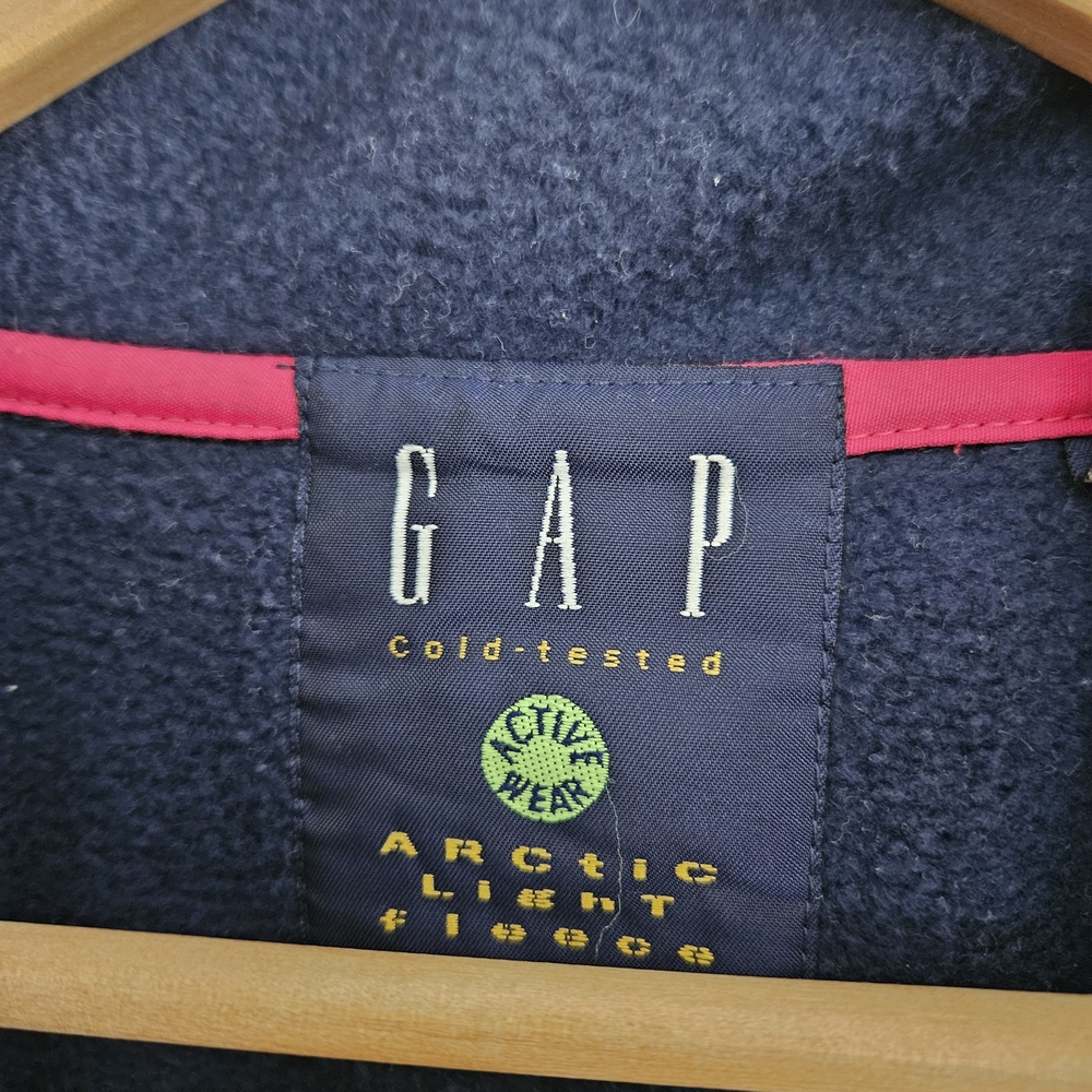 Vintage 90s GAP Arctic Light Fleece Medium 1/4 Zip Oversized Pullover Navy Pink - Picture 5 of 7